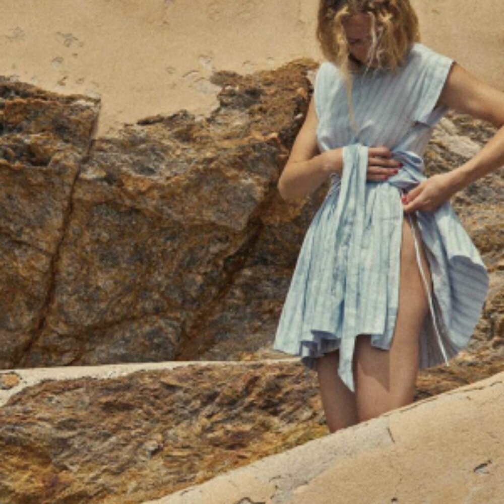 Doen Cassia Mini Dress in Blue Saint Pierre Striped Size Medium